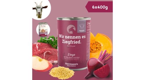 Kecskehús párolt menü érzékeny emésztésű kutyáknak - bio cékla, bio sütőtök 6 x 400 g, Herrmann's Bio